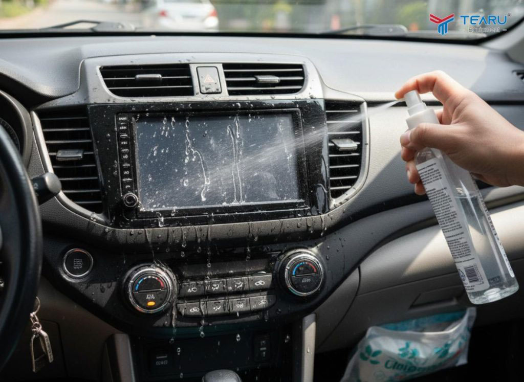 Phun trực tiếp nước hoặc dung dịch lên màn hình thiết bị điện tử ô tô